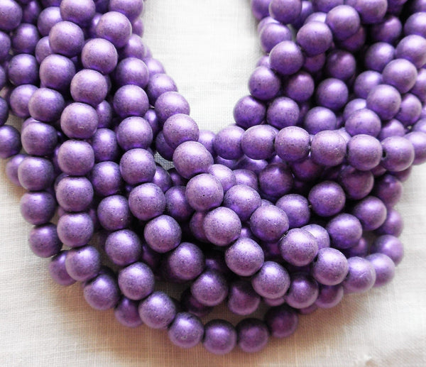 Lot of 50 6mm Czech glass druks, matte metallic suede, sueded purple glass smooth round druk beads 8750