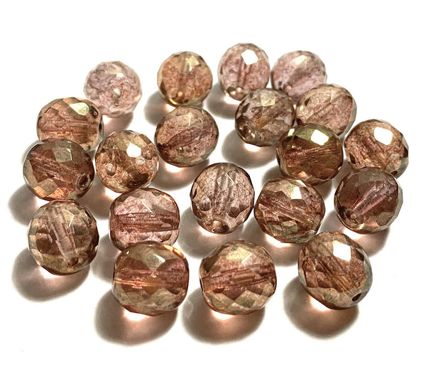Twenty Czech glass fire polished faceted round beads - 10mm lumi pink beads C0082