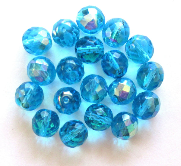 Ten Czech glass fire polished faceted round beads - 12mm aqua blue AB beads C0028
