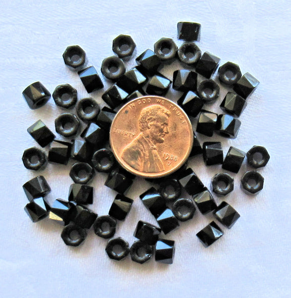 Lot of 50 6mm Czech glass jet black faceted pony or roller beads - large hole crow beads C00011