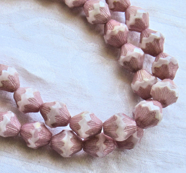 Lot of five 13mm Czech glass bicones - large opaque pink and white pink - chunky, faceted bicone beads, C5901