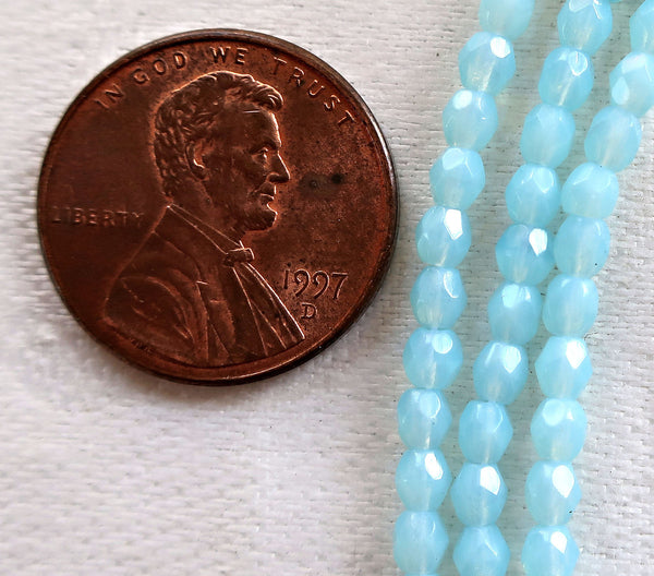Lot of 50 3mm Milky Baby Blue Czech glass faceted, firepolished, Milky Aquamarine beads C8450 - Glorious Glass Beads
