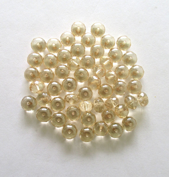 25 Czech glass puffy rondelle beads - 9 x 6mm transparent champagne luster faceted fire polished rondelles C00002