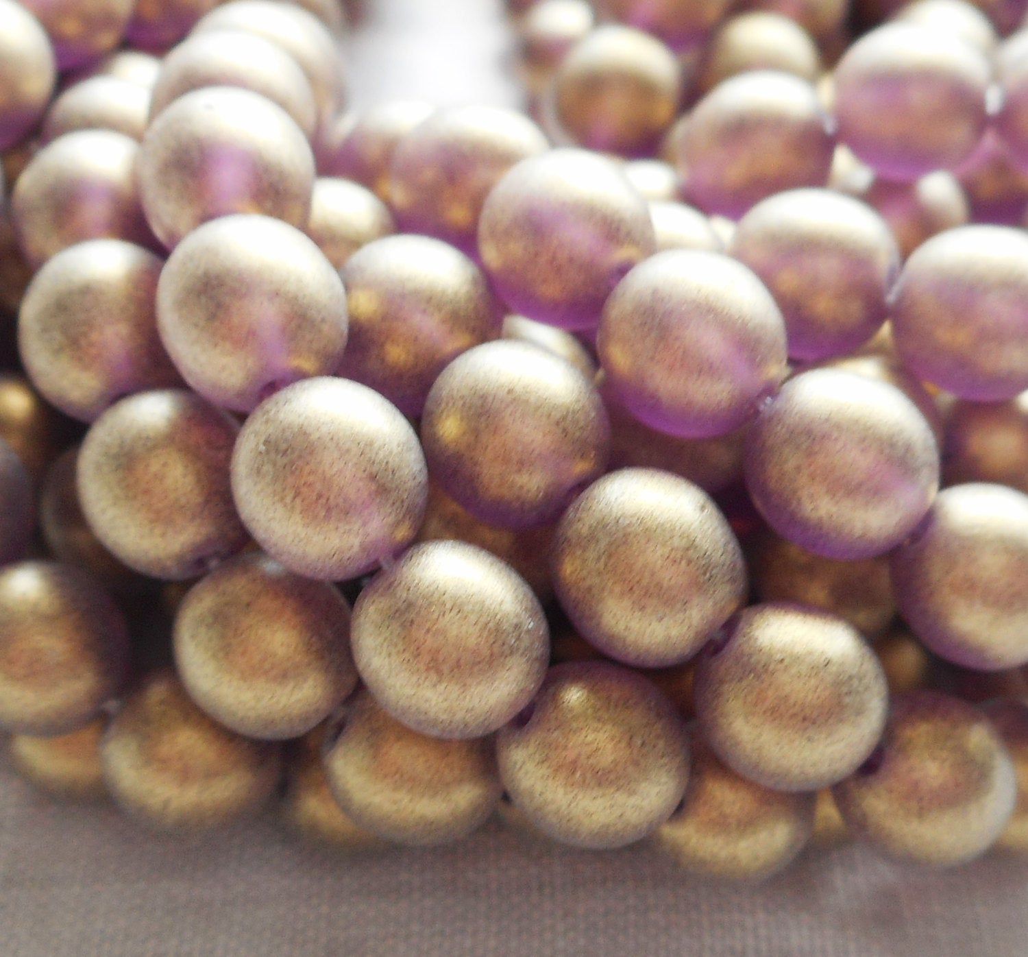 Lot of 50 6 mm Czech glass druks, Matte metallic Sueded Gold Amethyst smooth round druk beads C9850