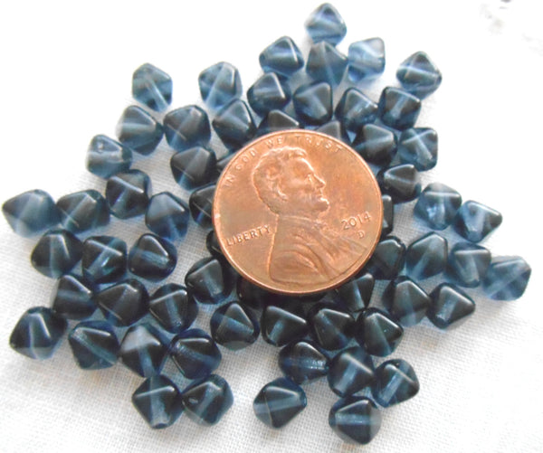 50 6mm Montana Blue bicones, pressed Czech glass beads, C2350