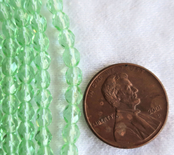 Lot of 50 4mm Peridot, light green Czech glass beads, firepolished faceted round glass beads C2501 - Glorious Glass Beads
