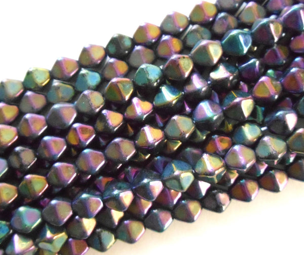 50 6mm Purple Iris bicone pressed glass beads, metallic Czech beads, C3650