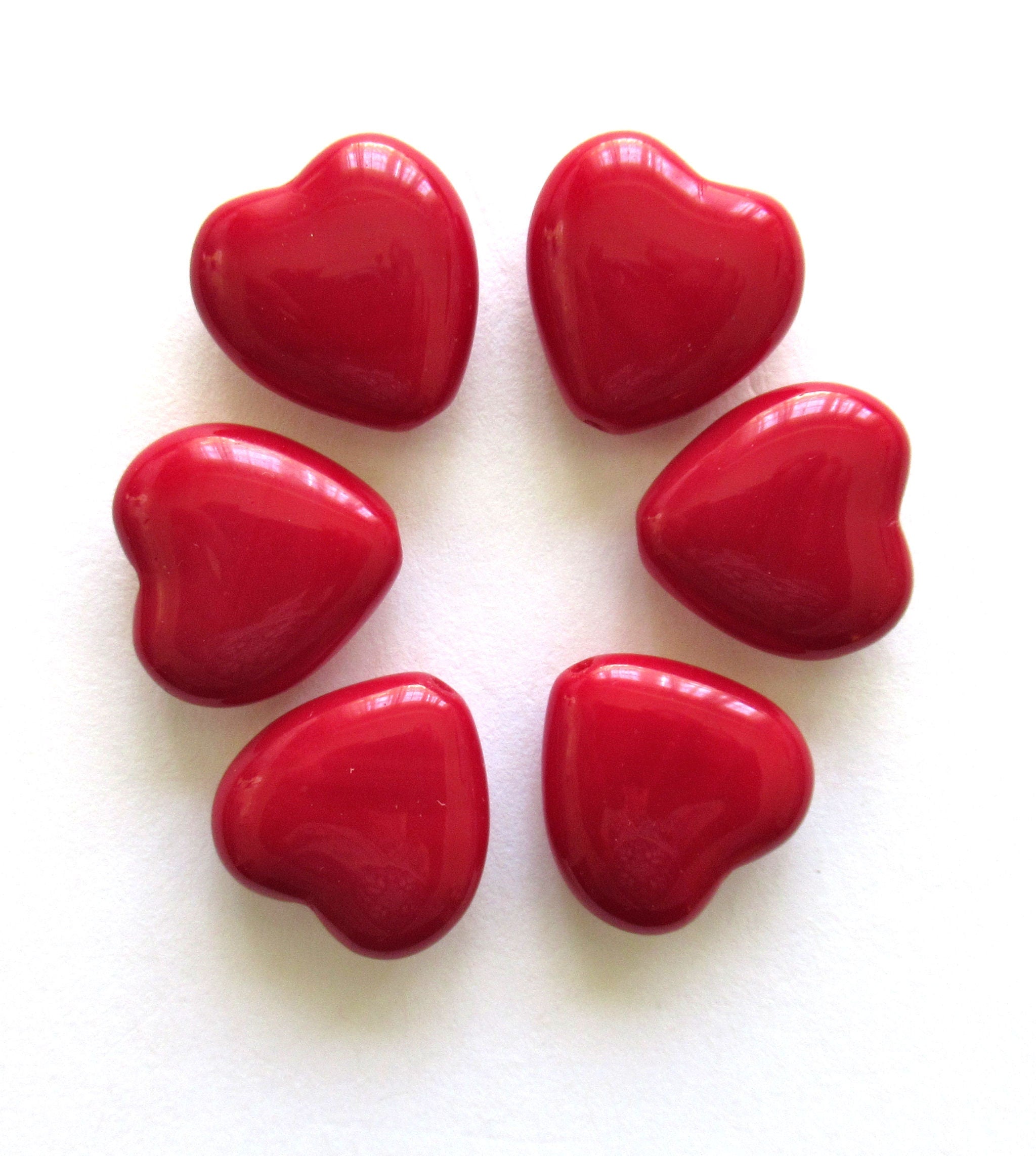 Czech glass heart beads charms 20pc translucent red AB 10mm