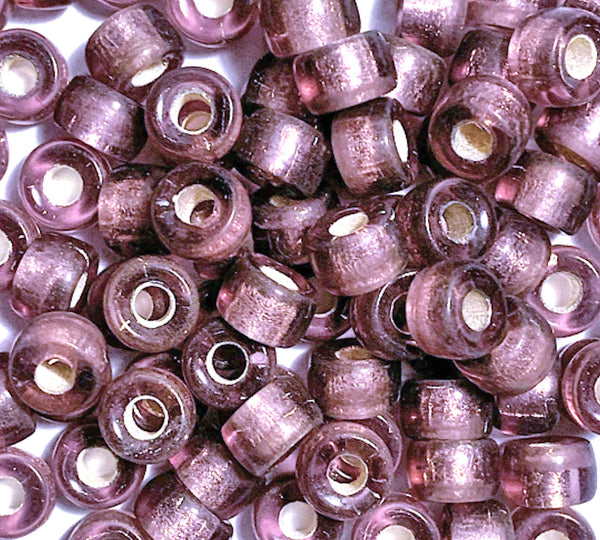 Twenty-five 9mm Czech glass pony, crow, roller beads - light purple amethyst silver lined large hole beads - C0078