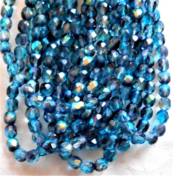 Lot of 25 6mm Aqua Blue Hematite mirror Czech glass bead mix, firepolished faceted round beads C0601 - Glorious Glass Beads