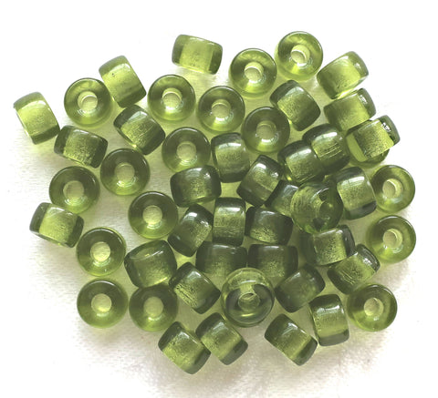 Lot of 25 9mm Green Olivine Czech glass pony or roller beads, large hole crow beads, C0401 - Glorious Glass Beads