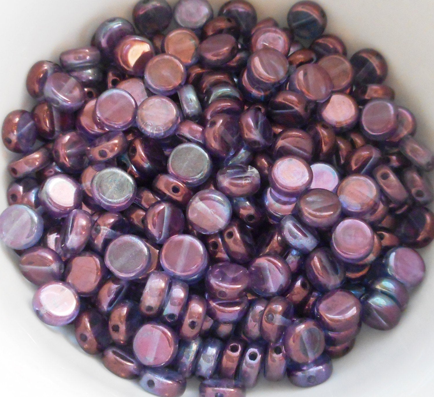 50 6mm Czech glass flat round Lumi Amethyst or Purple beads, little coin or disc beads C9450 - Glorious Glass Beads
