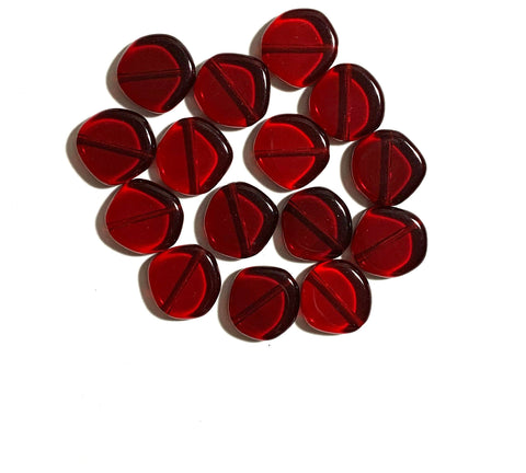 Ten 15mm Czech glass asymmetrical coin or disc beads - light garnet red beads - C0073