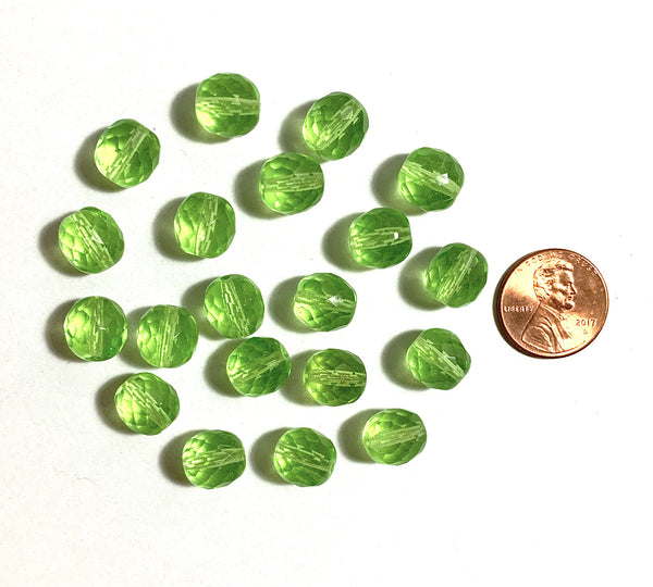 Twenty Czech glass fire polished faceted round beads - 10mm peridot green beads C0096