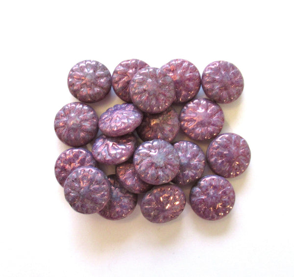 Five Czech glass Dahlia flower beads - 14mm light purple amethyst lavender floral beads with a luster finish - C00105