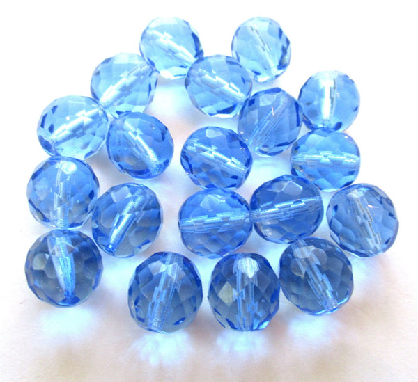 Ten Czech glass fire polished faceted round beads - 12mm light sapphire blue beads C0018