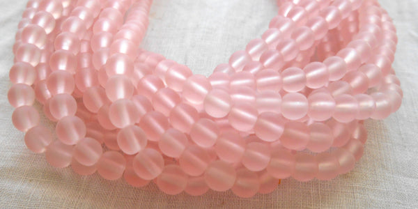 50 6mm Light Pink, Rosaline, Matte glass round druk beads,C0016
