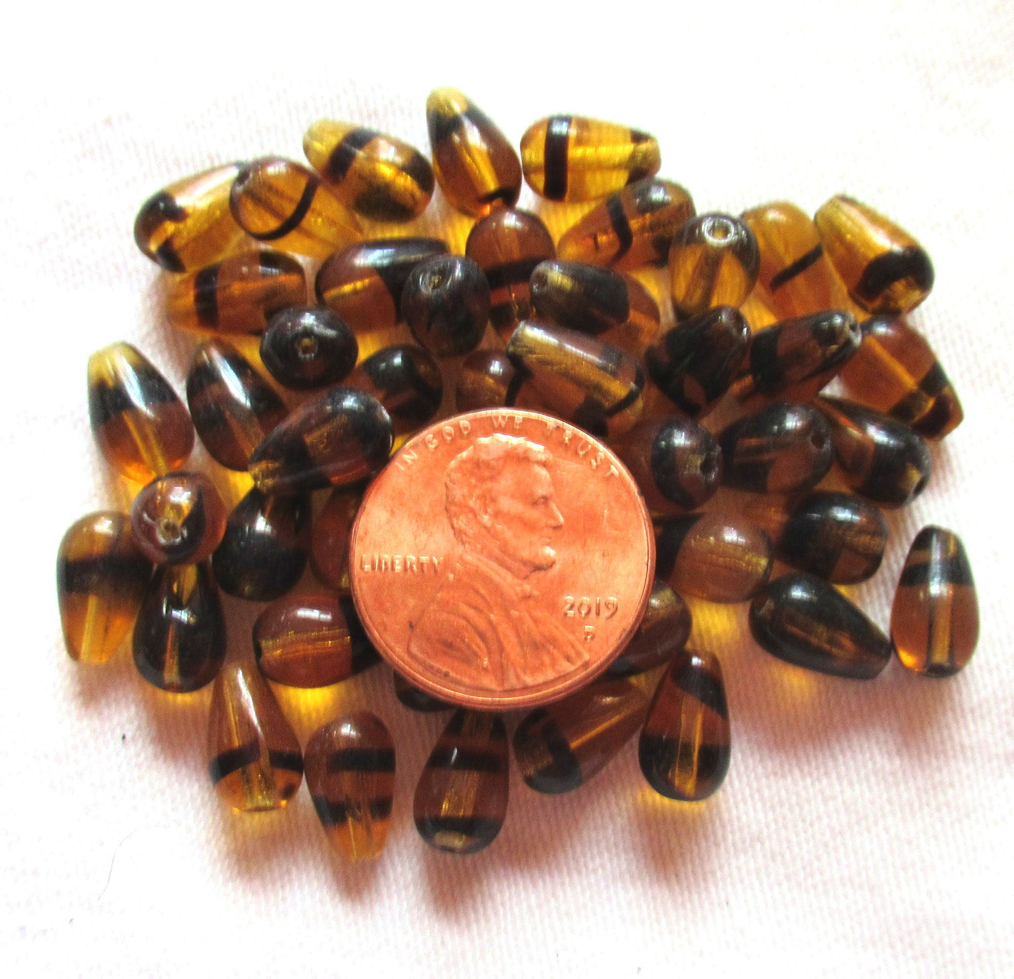 Lot of 25 tortoise shell Czech glass drop or pear beads - smooth tortoiseshell teardrop beads - 10 x 6mm C5301