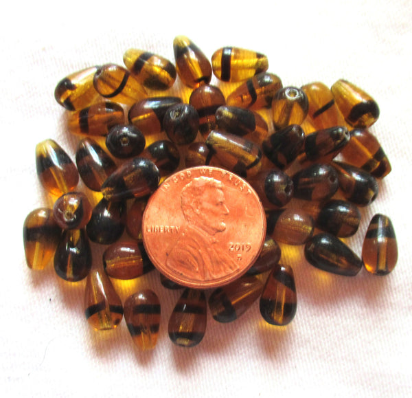 Lot of 25 tortoise shell Czech glass drop or pear beads - smooth teardrop beads - 10 x 6mm C5301
