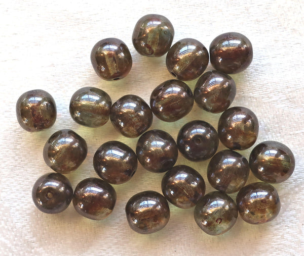 Lot of 25 8mm Czech glass druks, Lumi Green smooth round druk beads C2901 - Glorious Glass Beads