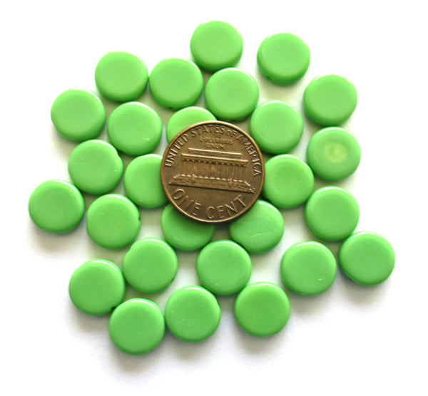 15 Czech glass coin beads - 10mm opaque green disc beads C0096