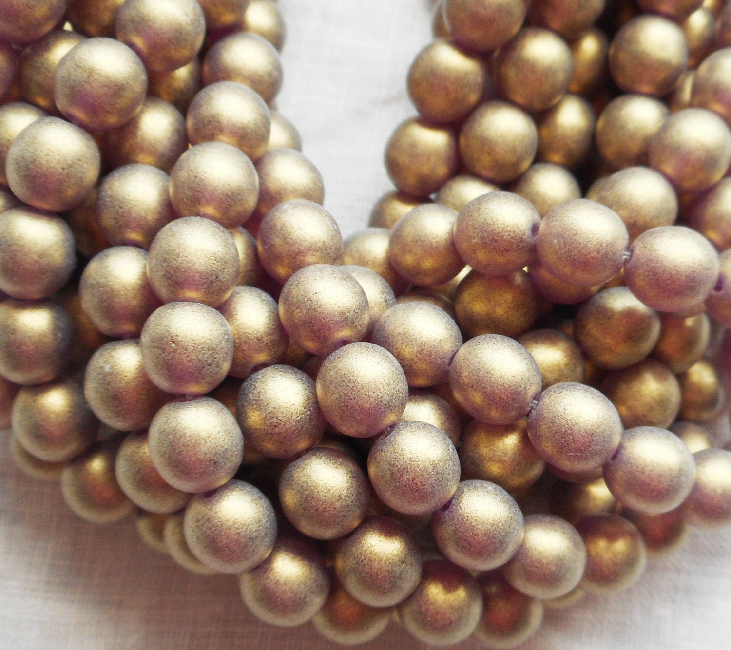 Lot of 50 6 mm Czech glass druks, Matte metallic Sueded Gold Amethyst smooth round druk beads C9850