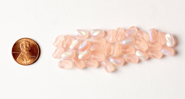 25 9mm x 6mm Matte Pink Czech glass twisted oval beads C0024