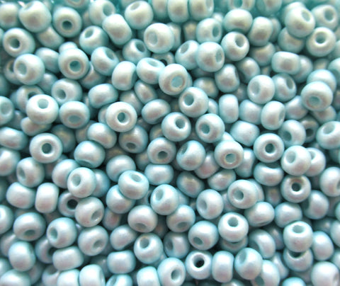 24 grams 6/0 Czech glass Preciosa rocaille seed beads - opaque matte ice blue pearl 4mm spacer beads - C00801