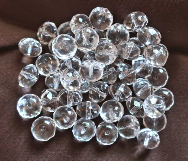 25 crystal clear faceted puffy rondelle beads - 6 x 9m Czech glass rondelles - C6825