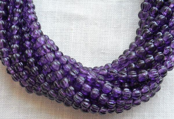 Lot of 100 3mm Transparent Tanzanite, Amethyst, violet melon beads, pressed purple glass Czech beads, C16101