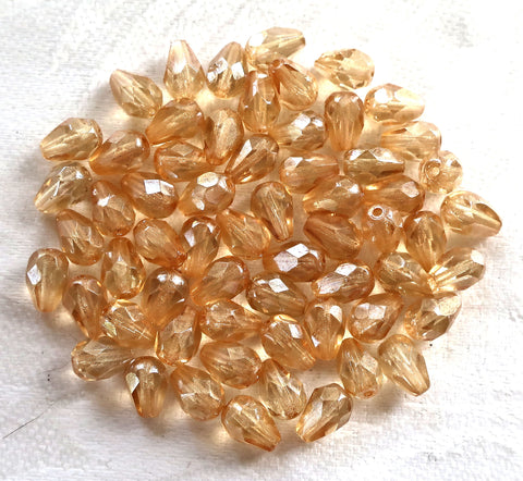 Lot of 25 7 x 5mm Crystal Champagne teardrop Czech glass beads, faceted firepolished teardrops C7701