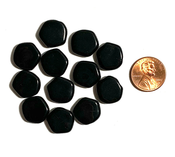 Ten 15mm Czech glass asymmetrical coin or disc beads - jet black beads - C0083