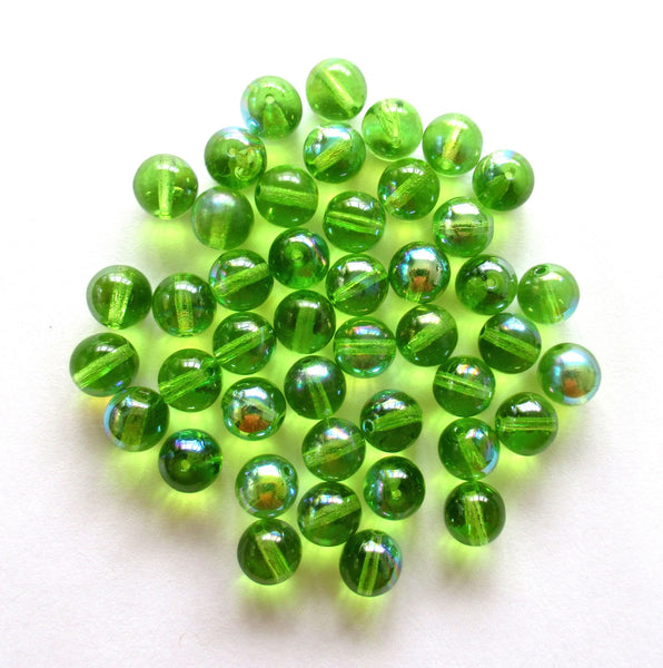Lot of 25 8mm Czech glass druks, peridot green ab smooth round druk beads C0023