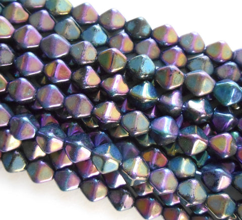 50 6mm Purple Iris bicone pressed glass beads, metallic Czech beads, C3650