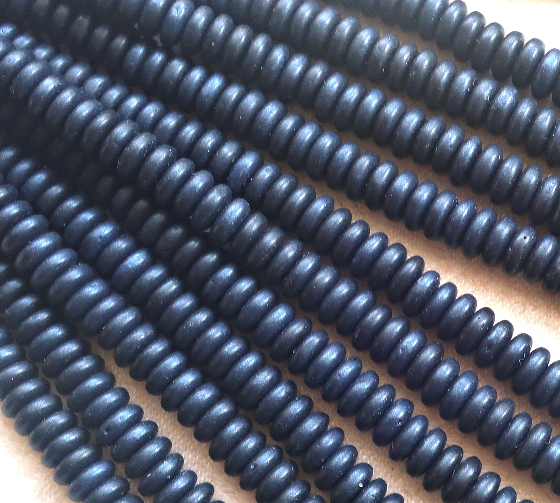 Lot of 50 6mm Czech glass rondelle beads, matte metallic dark blue suede, sueded flat spacers or rondelles C3801 - Glorious Glass Beads