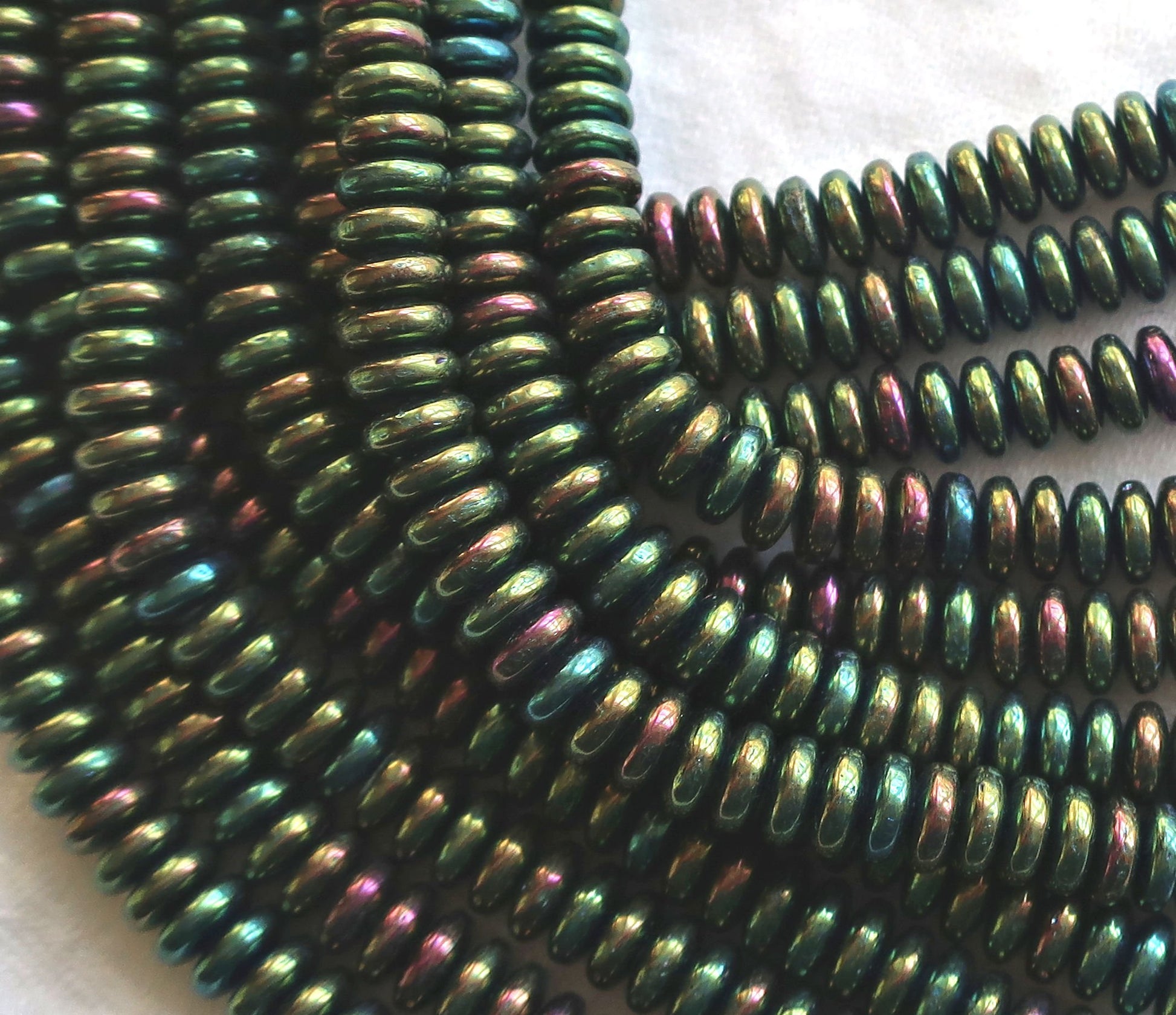 Lot of 50 6mm Czech glass rondelle beads, green iris flat spacers or rondelles C0701 - Glorious Glass Beads