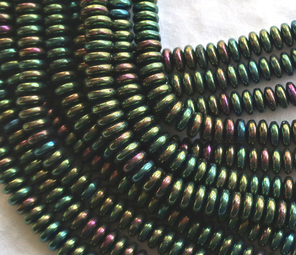 Lot of 50 6mm Czech glass rondelle beads, green iris flat spacers or rondelles C0701 - Glorious Glass Beads