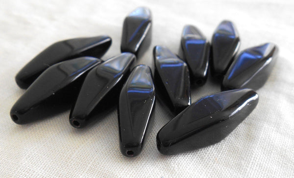 10 24 x 9mm opaque jet black glass long lantern or tube beads C5401