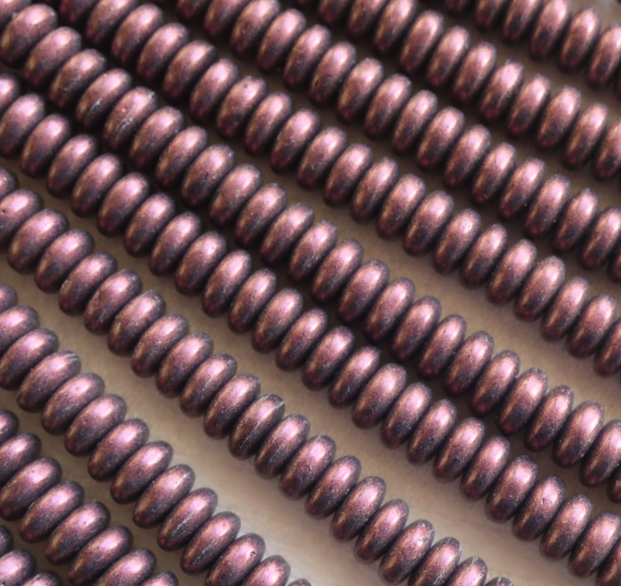 Lot of 50 6mm Czech glass rondelle beads, metallic suede pink flat spacers or rondelles C3801 - Glorious Glass Beads