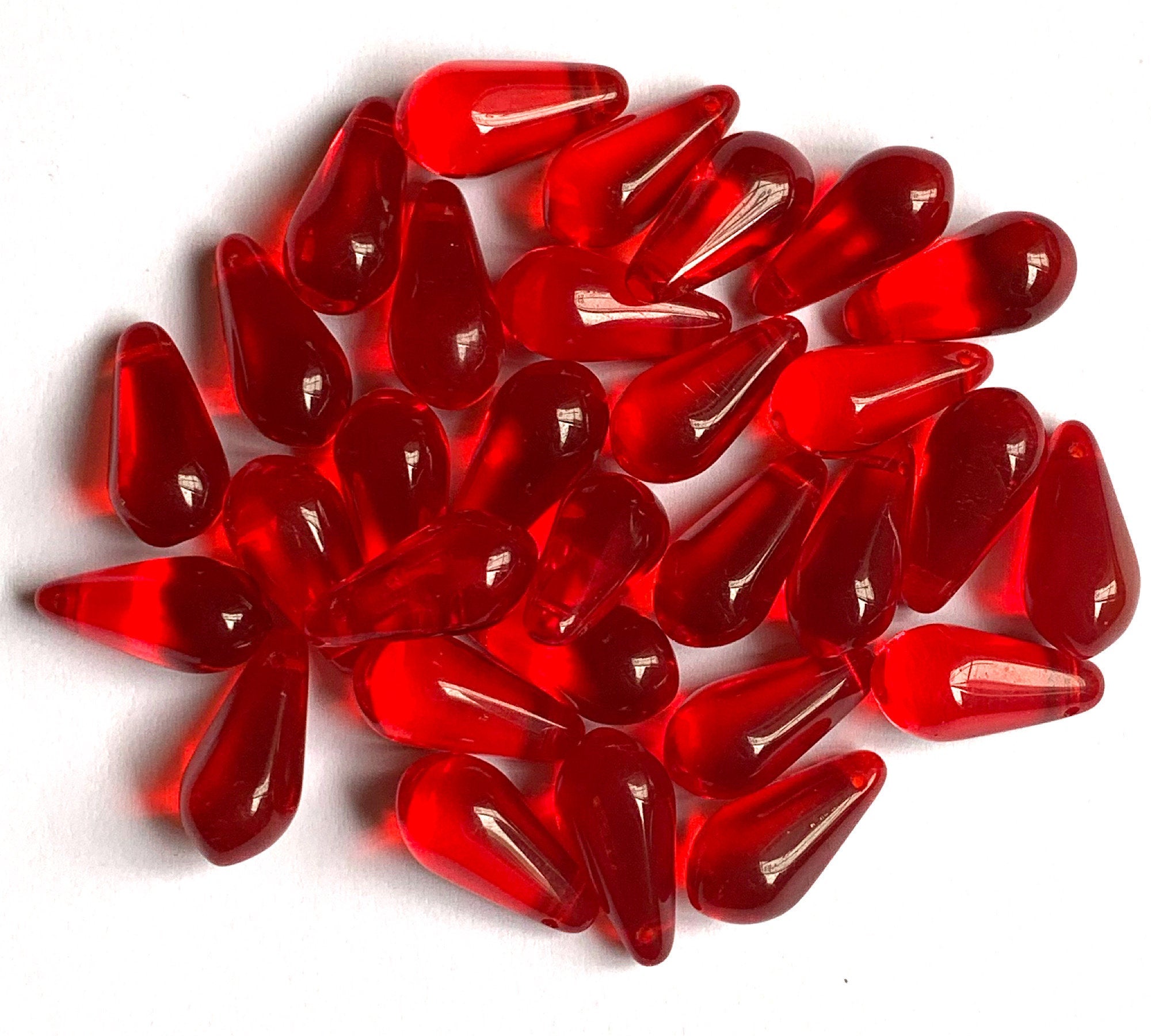 Ten large Czech glass teardrop beads - 9 x 18mm transparent Siam red p –  Glorious Glass Beads