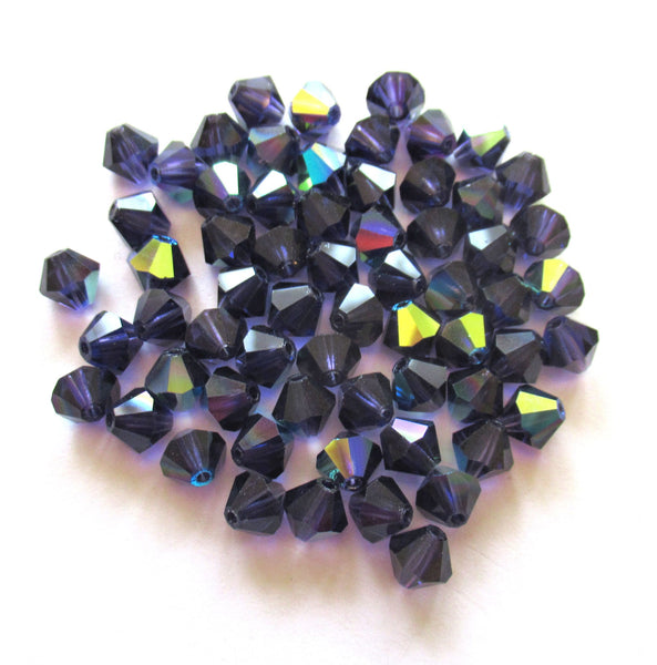Lot of 24 6mm deep purple / tanzanite AB Czech Preciosa Crystal bicone beads - faceted glass bicones C00221