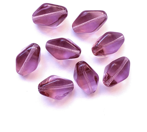 Lot of ten 16 x 13mm light purple amethyst chunky lantern, diamond or tube glass beads C0024