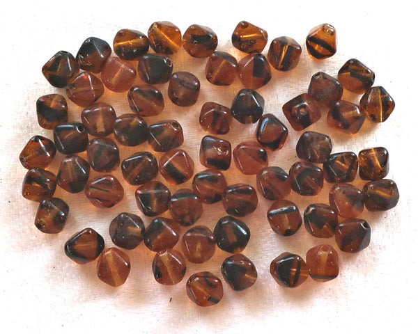 50 6mm Tortoiseshell Brown bicones, pressed Czech glass bicone beads, C6750