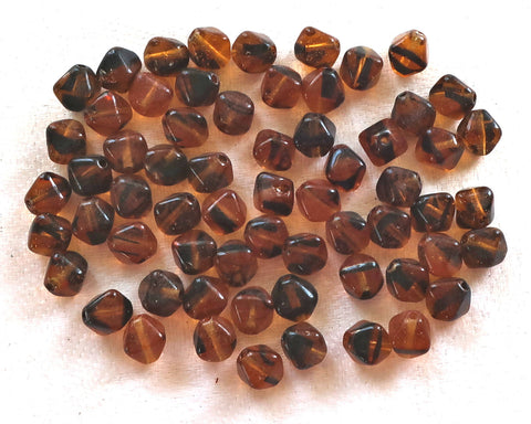 50 6mm Tortoiseshell Brown bicones, pressed Czech glass bicone beads, C6750 - Glorious Glass Beads