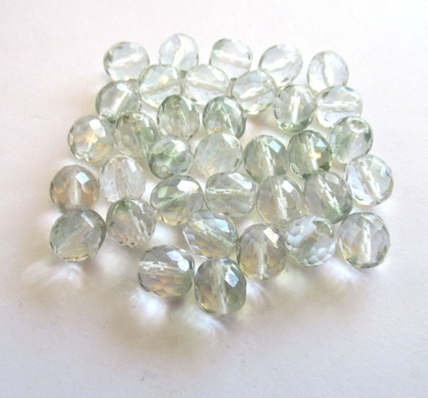 Twenty Czech glass fire polished faceted round beads - 10mm crystal clear and light mint green mix beads C0086