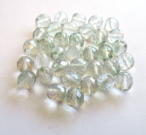Twenty Czech glass fire polished faceted round beads - 10mm crystal clear and light mint green mix beads C0086