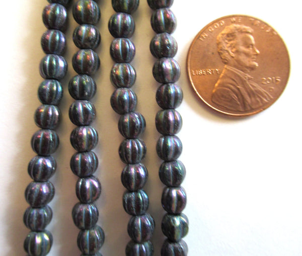 Fifty 5mm Purple Iris Czech glass melon beads, multicolored metallic beads C0701