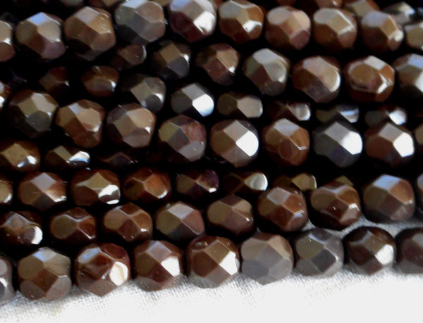 25 6mm Czech glass beads, dark brown Wild Raisin firepolished faceted round beads C5525 - Glorious Glass Beads
