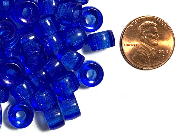 Twenty-five 9mm Czech glass pony, crow, roller beads - sapphire blue large hole beads - C0094