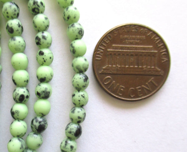 Lot of 50 4mm Czech glass druk beads - opaque speckled green smooth round druks - C0008